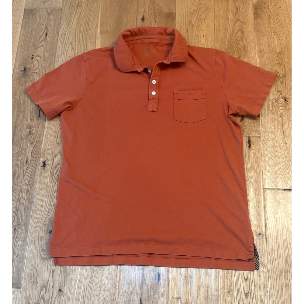 Billy Reid Mens Garment Dye Organic Cotton Polo Shirt Rust Orange XL